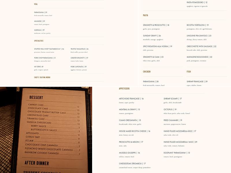 Giuseppe & Sons Menu