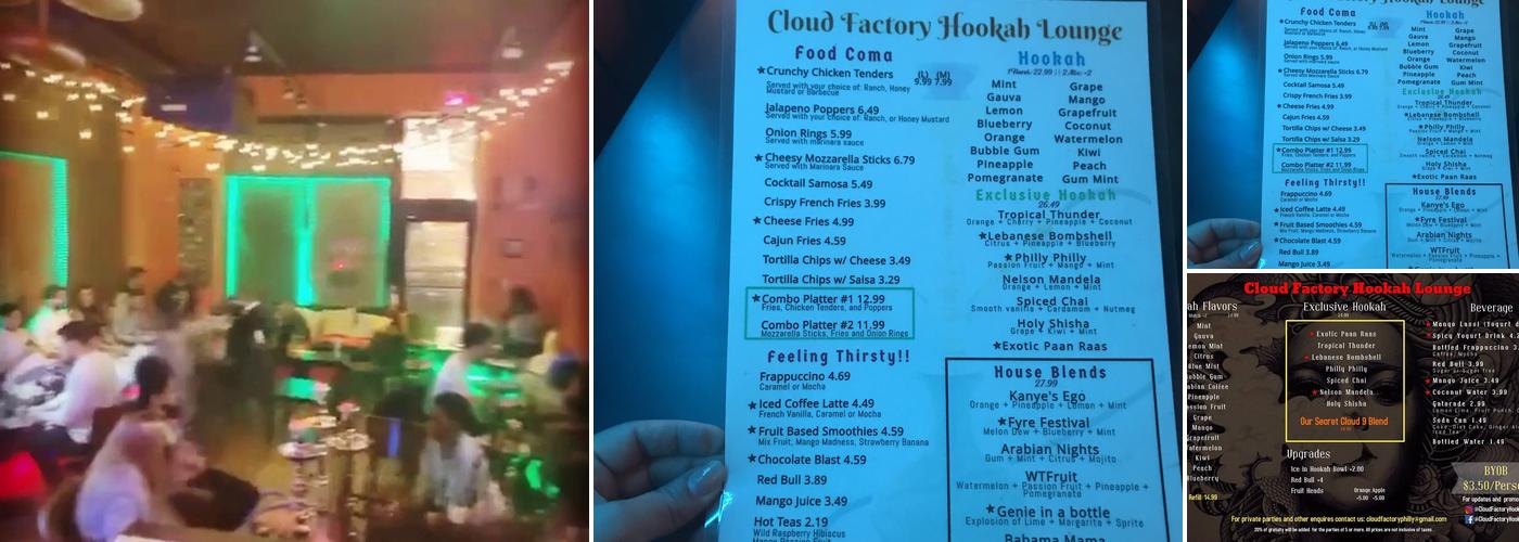 Cloud Factory Hookah Lounge Menu