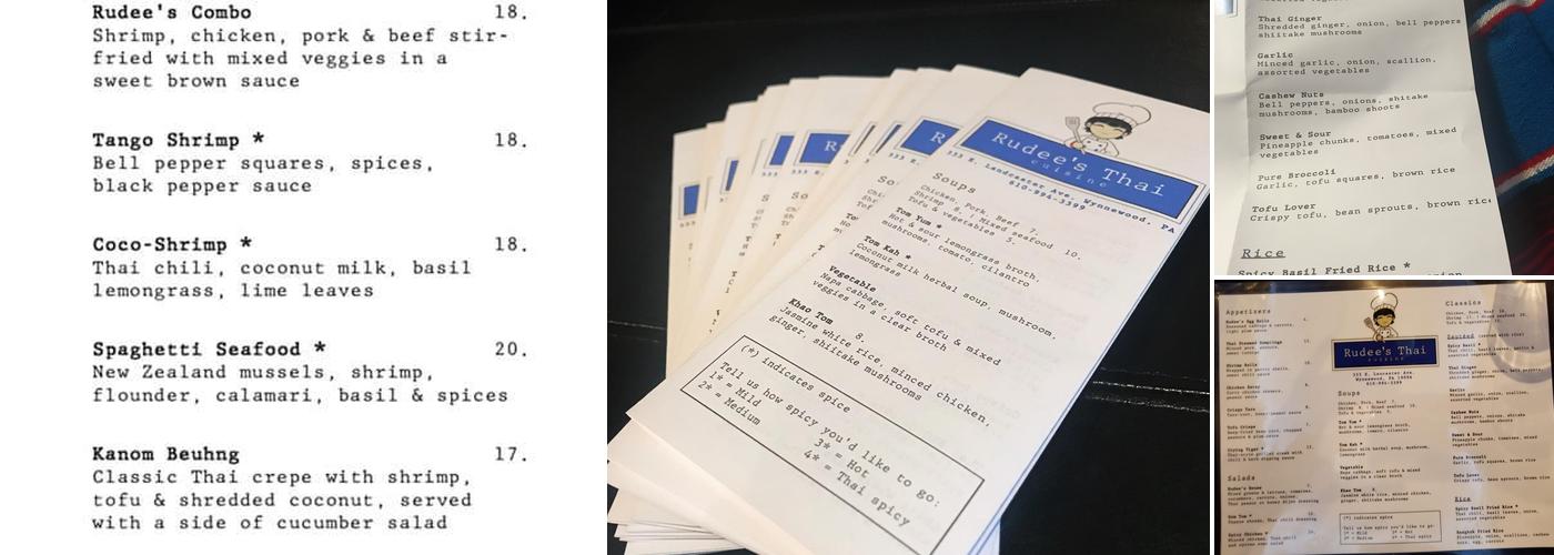 Rudee’s Thai Cuisine Menu