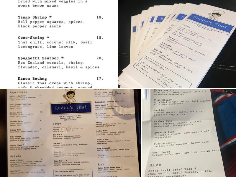Rudee’s Thai Cuisine Menu