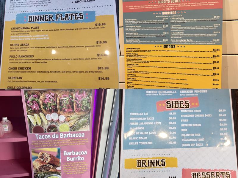 One Night Taco Stand Menu