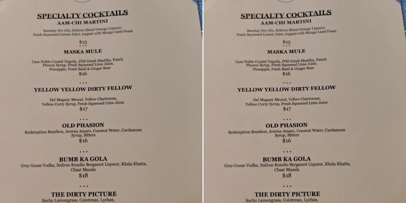 Maska Indian Kitchen + Bar Menu