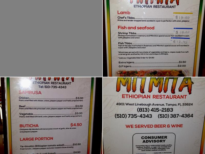 Mitmita Ethiopian restaurant Menu