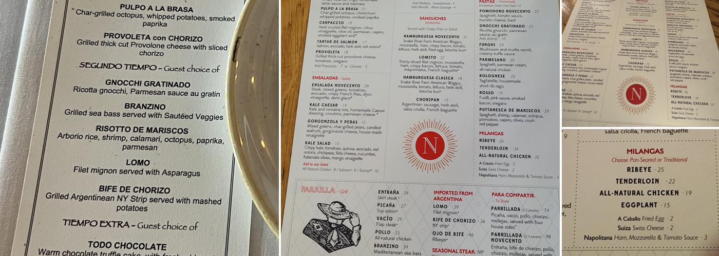 Novecento Menu