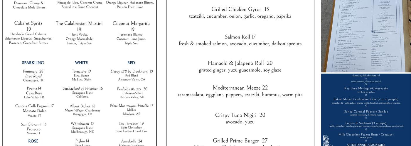 DUNE by Laurent Tourondel Menu