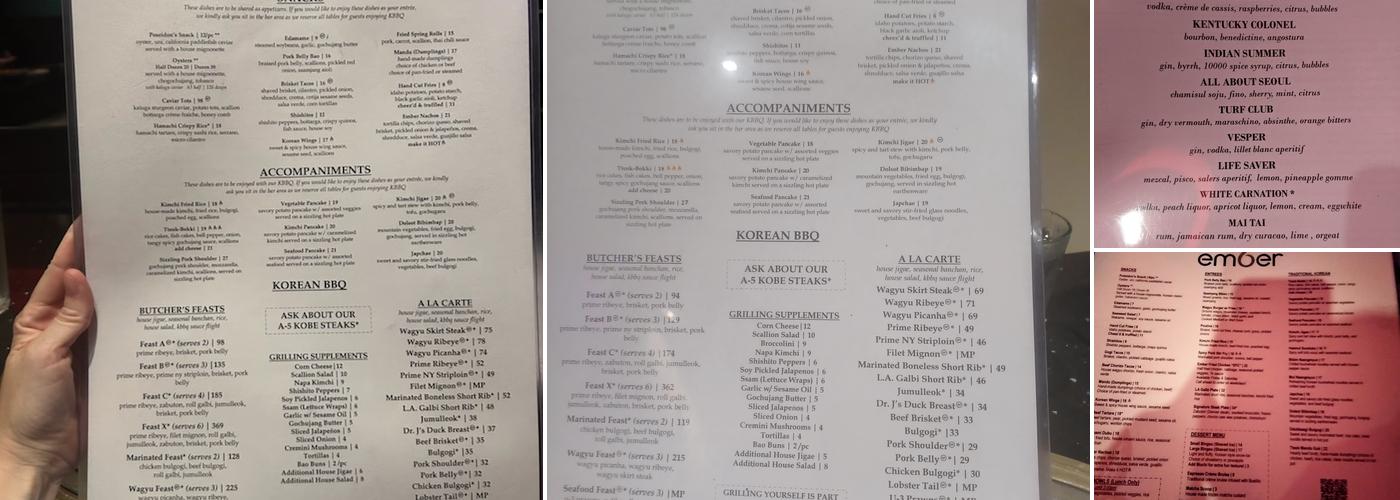Ember Korean Steakhouse Menu