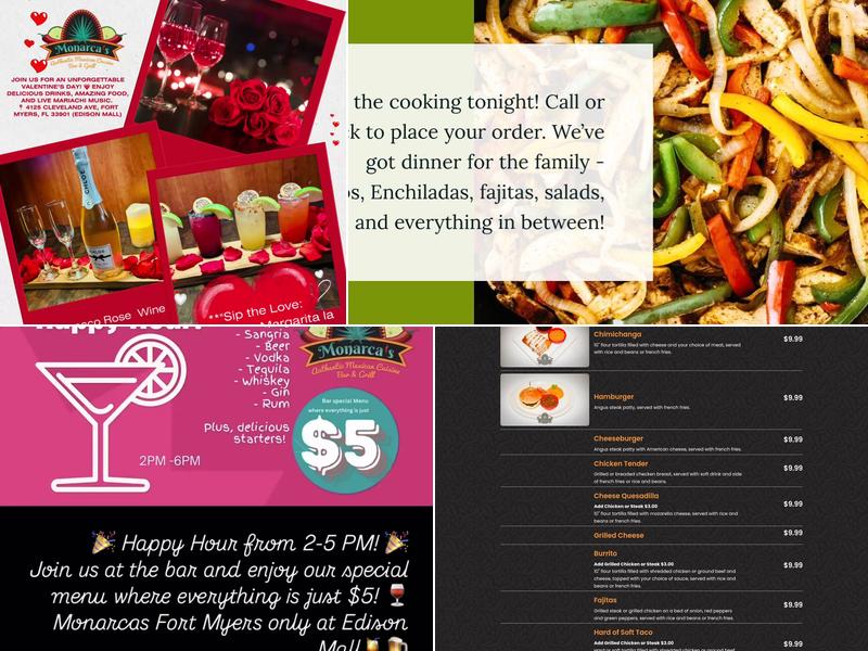 Monarcas Authentic Mexican Cuisine Bar & Grill Menu