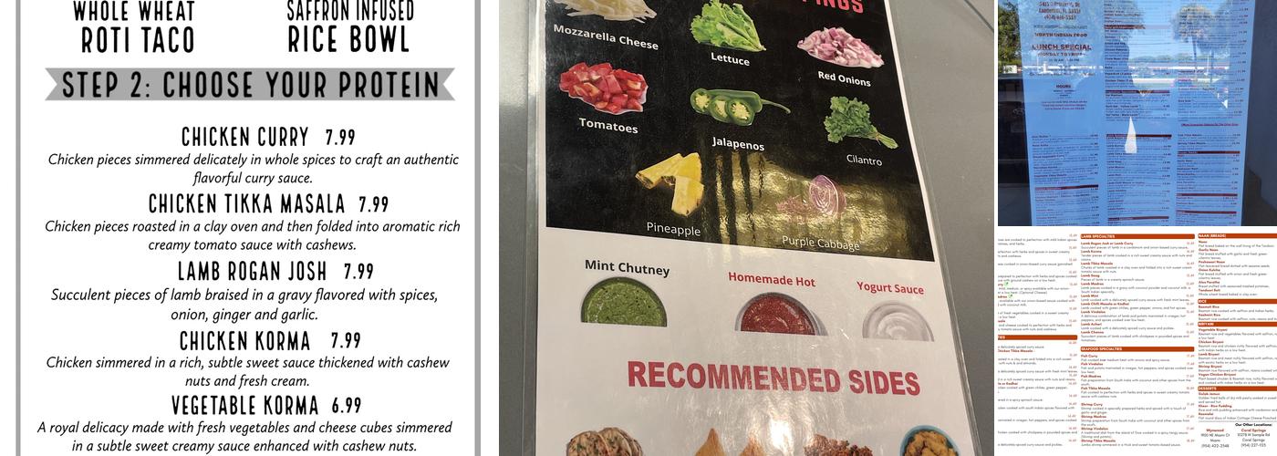 Arun’s Indian Kitchen / Taco Masala - Sunrise Menu