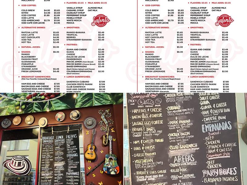 Salento Coffee, Colombian coffee and espresso bar. Menu