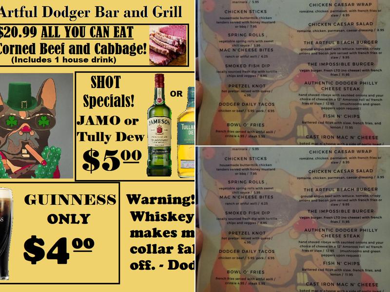 The Artful Dodger Menu