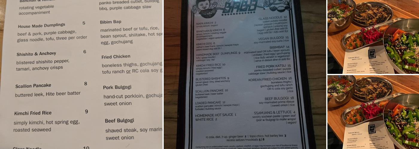 Babo Korean Bar Menu