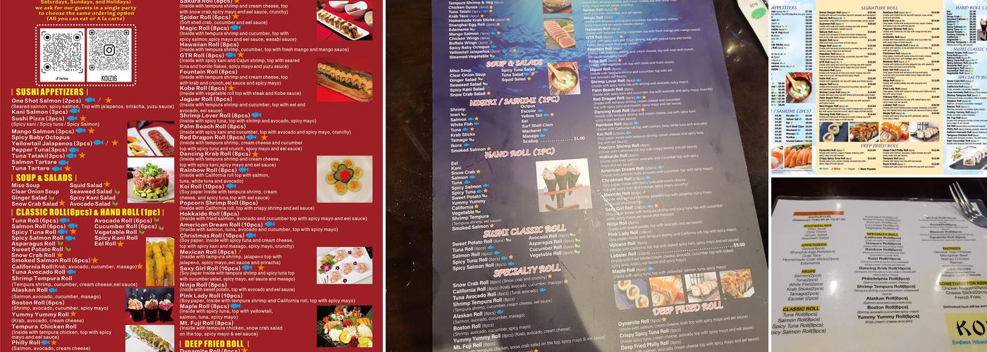 Koizi Endless Gourmet Grill & Sushi Menu