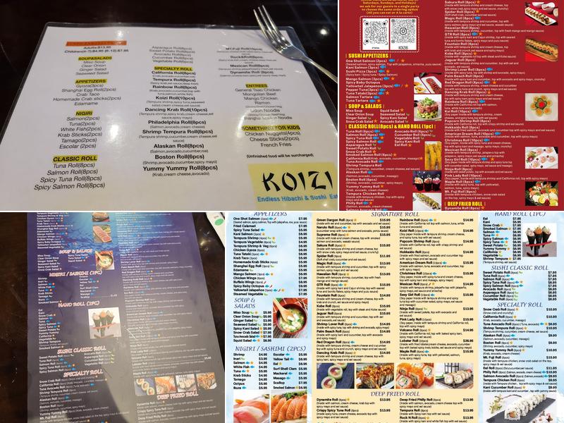 Koizi Endless Gourmet Grill & Sushi Menu