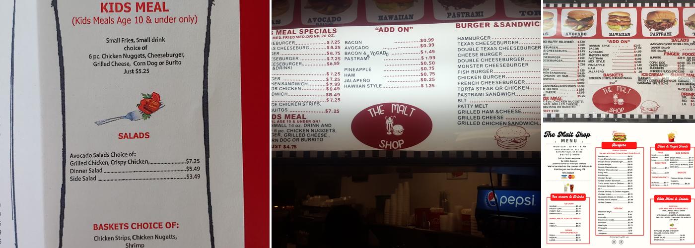 Malt Shop Menu