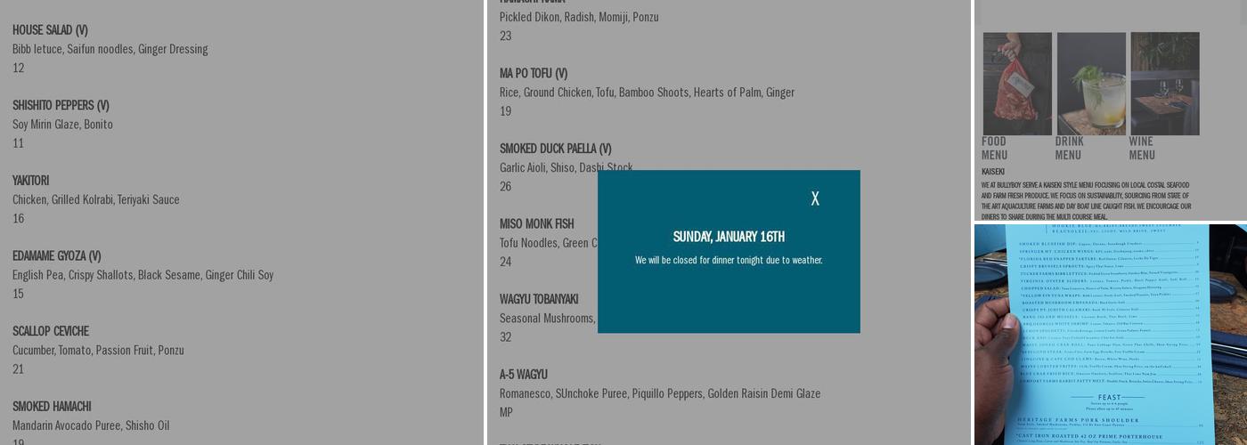 Bully Boy Menu
