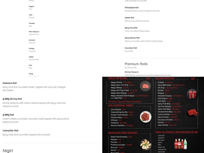 Q Korean Steakhouse Menu