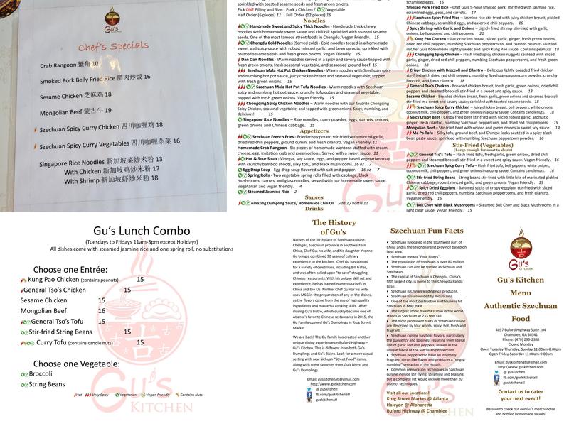 Gu’s Kitchen Menu