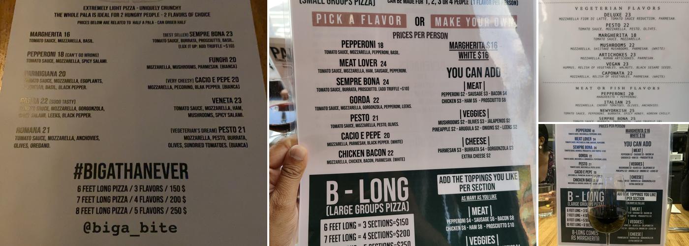 Biga Bite Menu