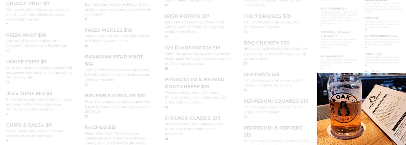 Ike & Oak Brewing Company Menu
