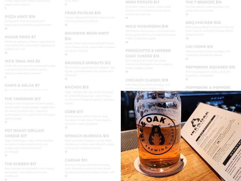 Ike & Oak Brewing Company Menu