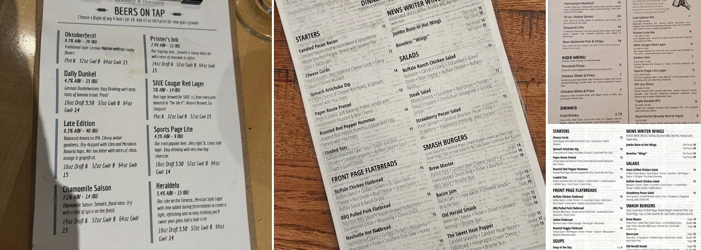 Old Herald Brewery & Distillery Menu