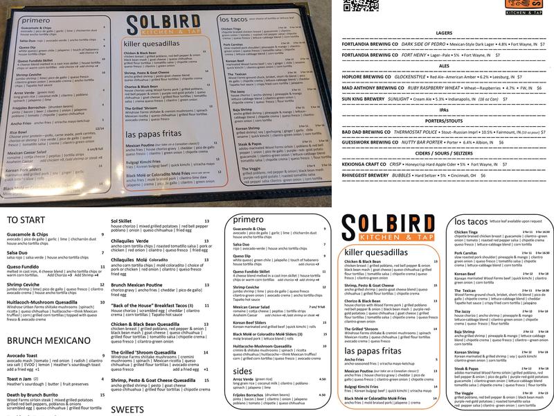 SOLBIRD Kitchen & Tap Menu