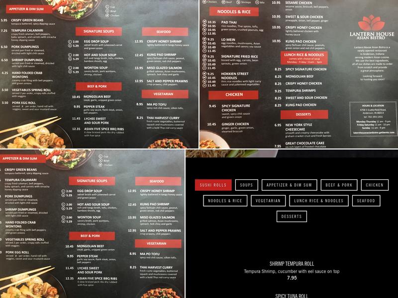 Lantern House Asian Bistro Menu