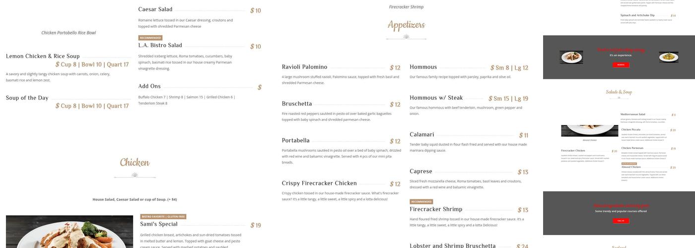 L.A. Bistro Canton Menu