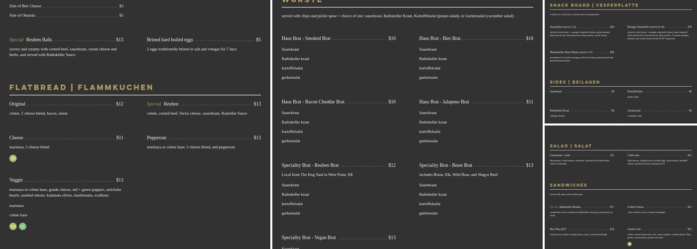 Rathskeller Bier Haus Menu