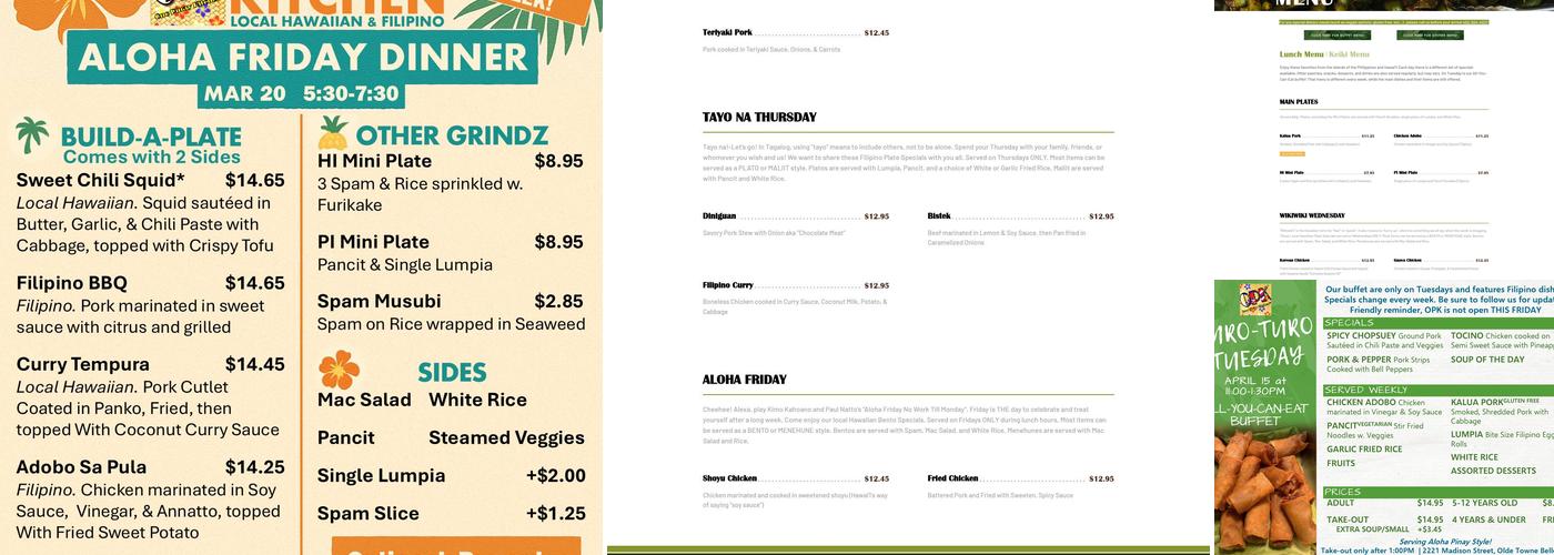 Ono Pinay Kitchen Menu