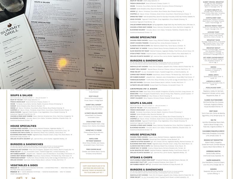 Summit Grill Menu