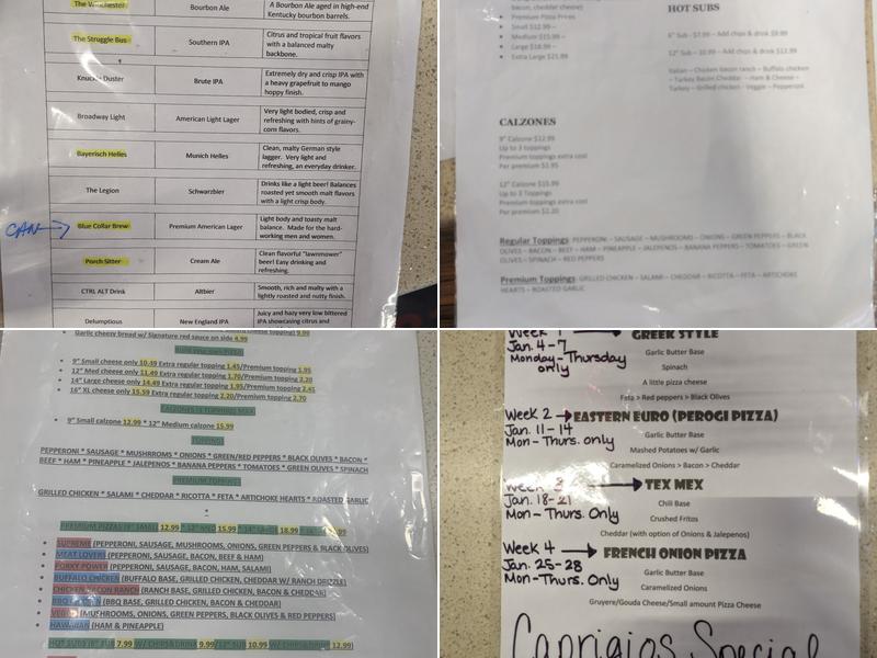 Caprigios Pizza Menu