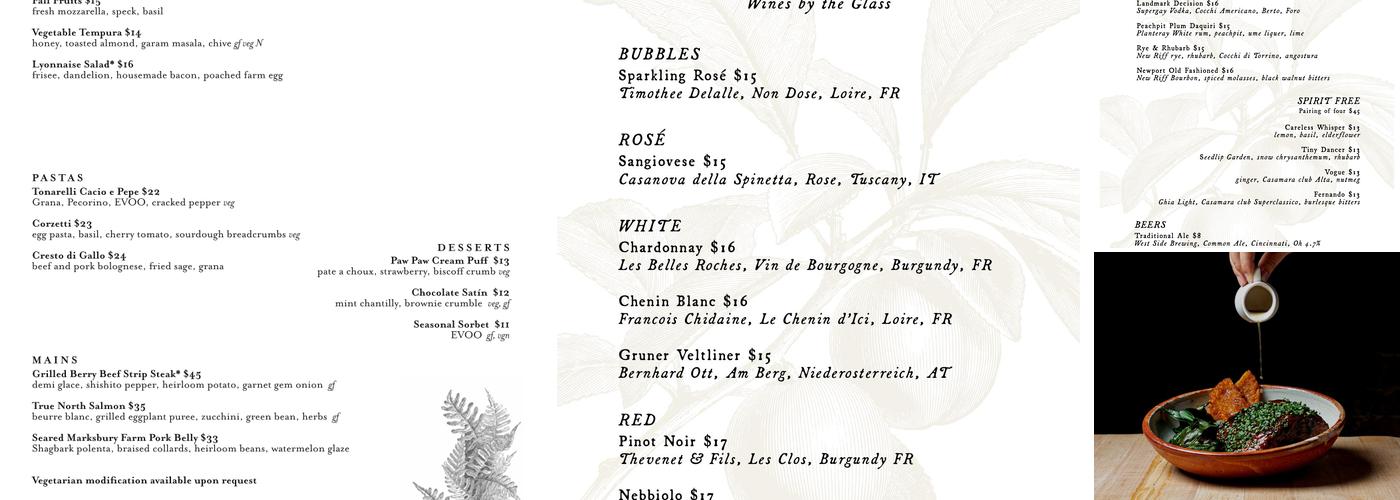 The Baker's Table Menu