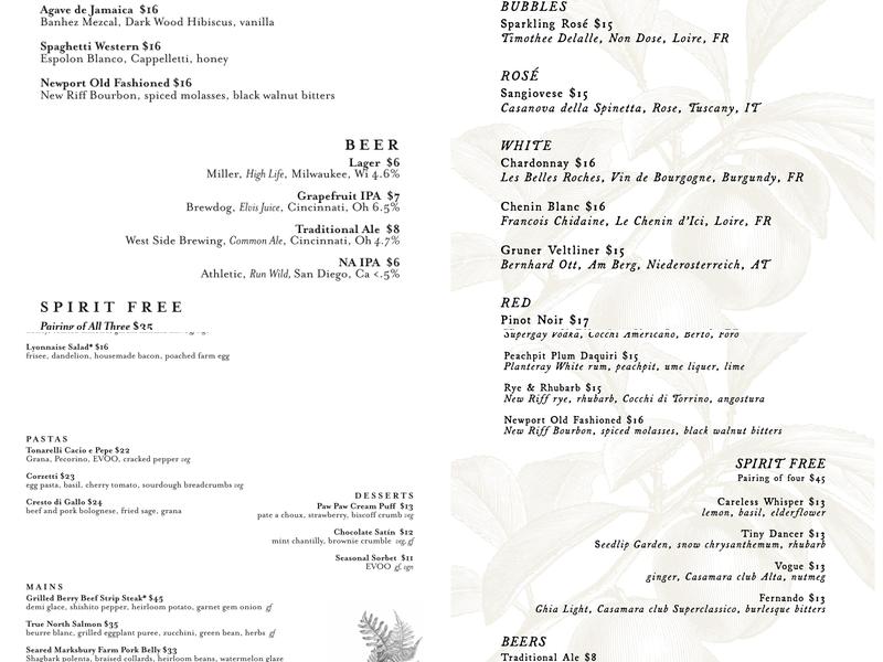 The Baker's Table Menu