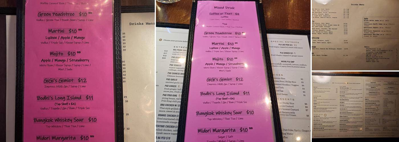 Bodhi Corner Menu