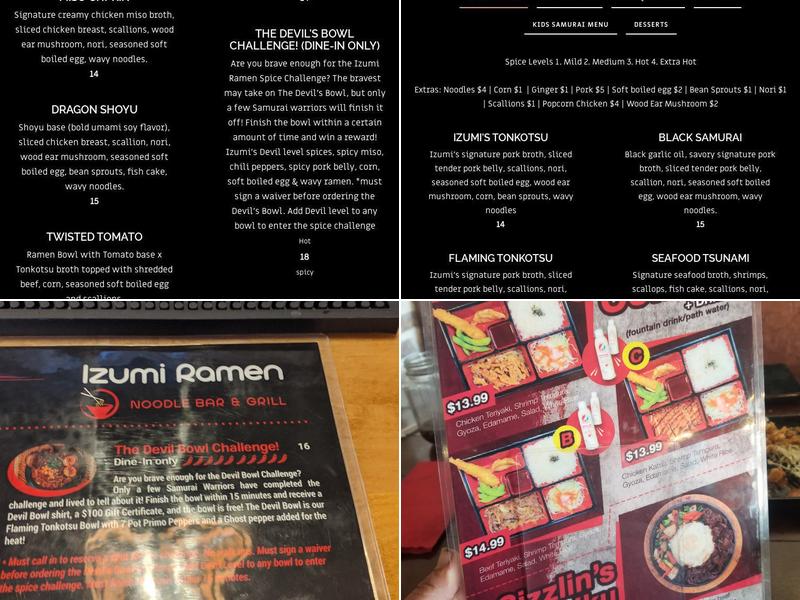 Izumi Ramen Menu