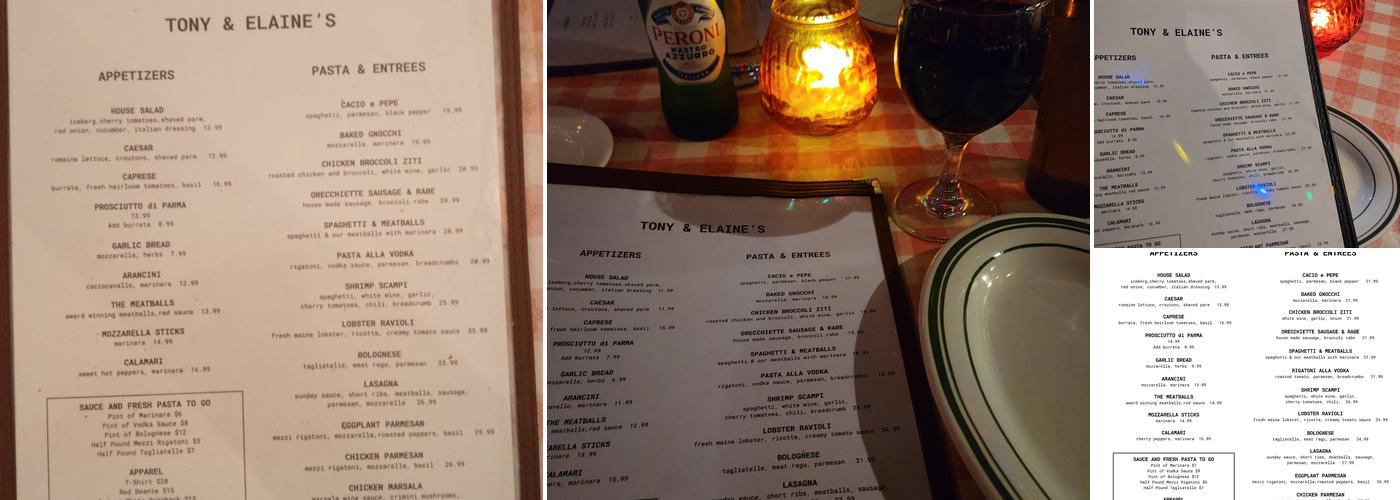 Tony & Elaine's Menu