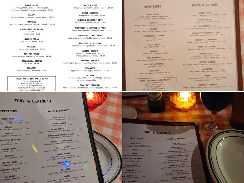 Tony & Elaine's Menu