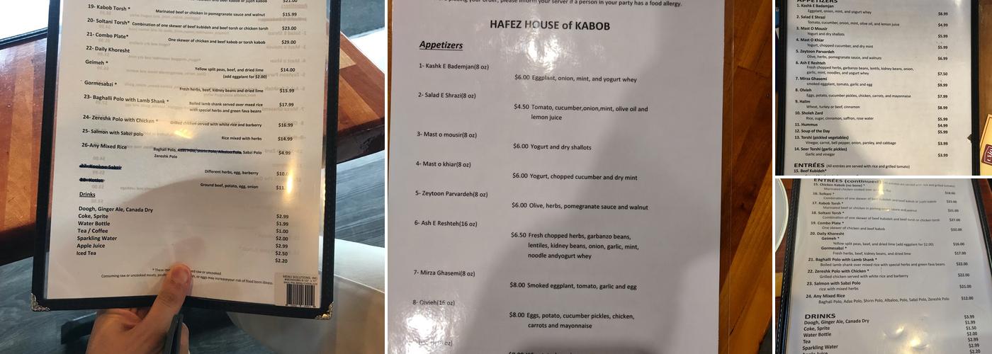 Hafez House of Kebab Menu