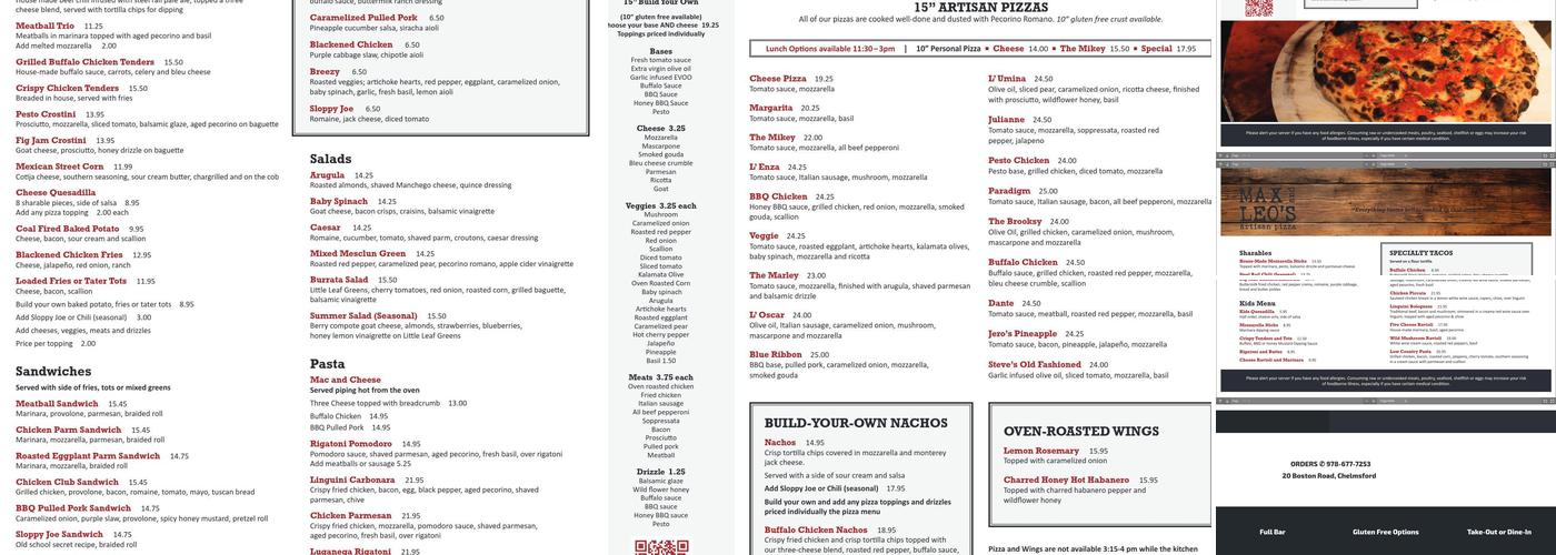 Max and Leo's Pizza Sudbury Menu