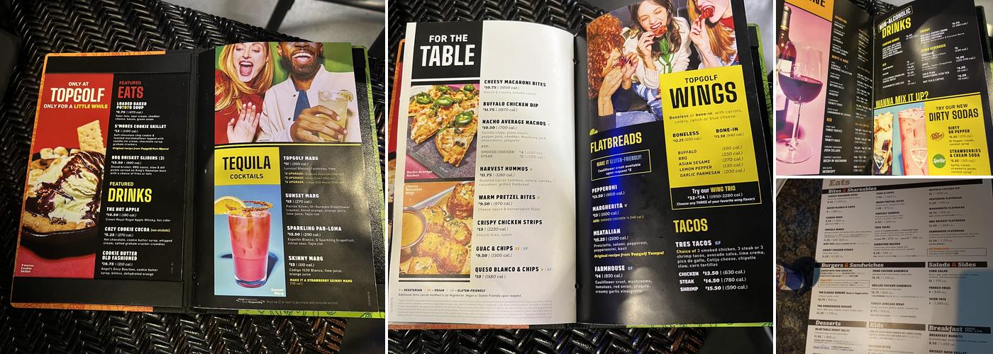 Topgolf Menu