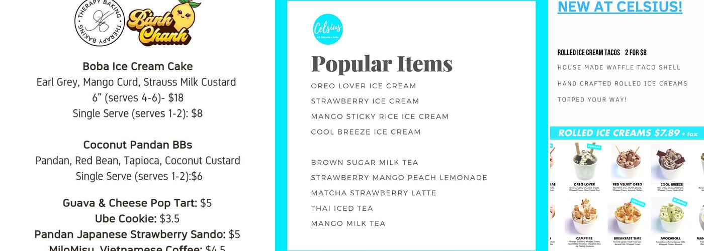 Celsius Ice Cream Menu
