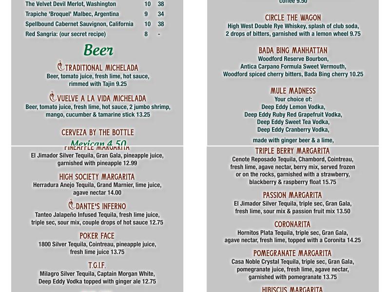 Monarquia Authentic Mexican Restaurant LLC Menu