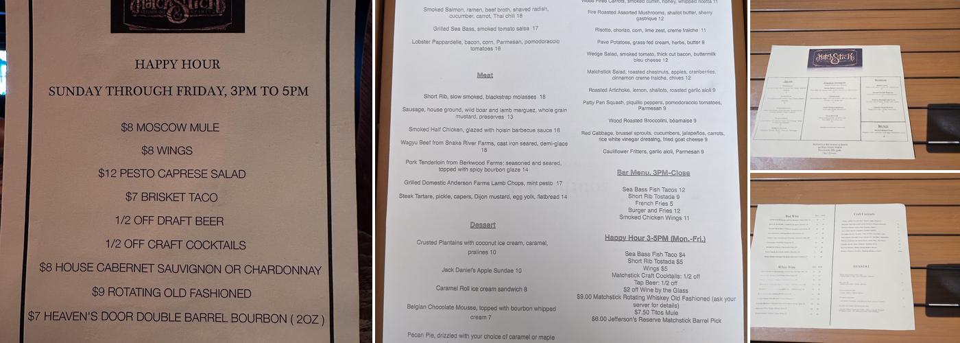 Matchstick Restaurant & Spirits Menu