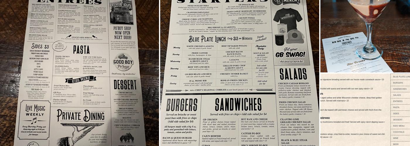 Genna Benna’s Menu