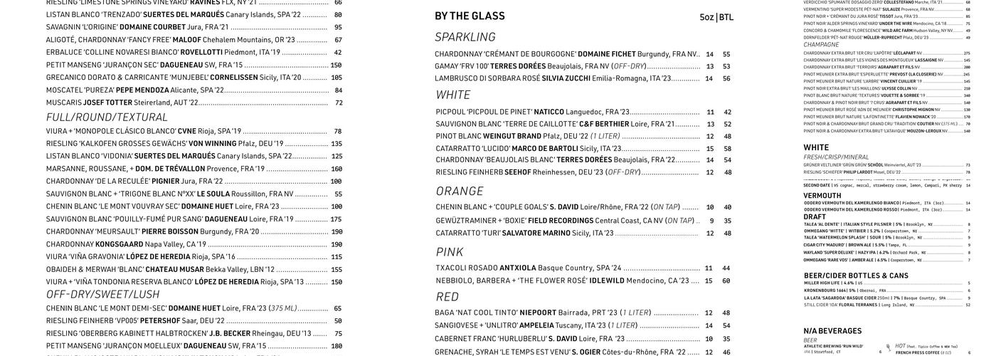 The Little Club Menu