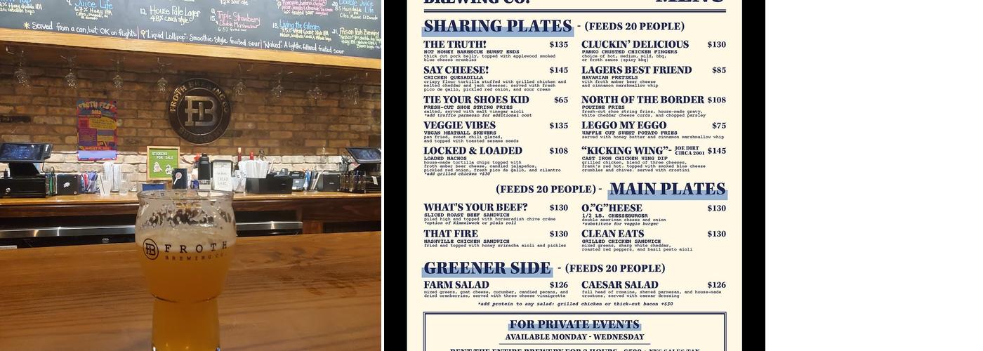 Froth Brewing Co. Menu
