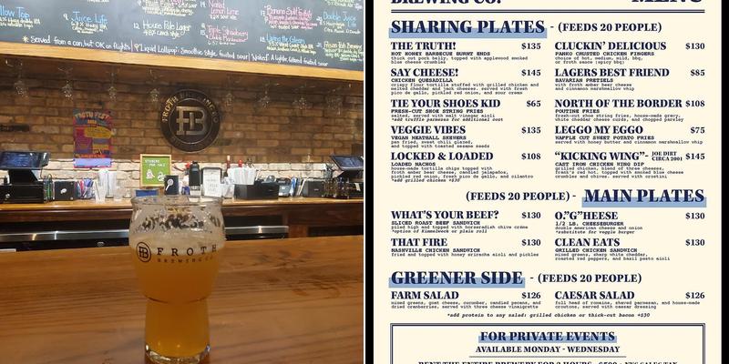 Froth Brewing Co. Menu