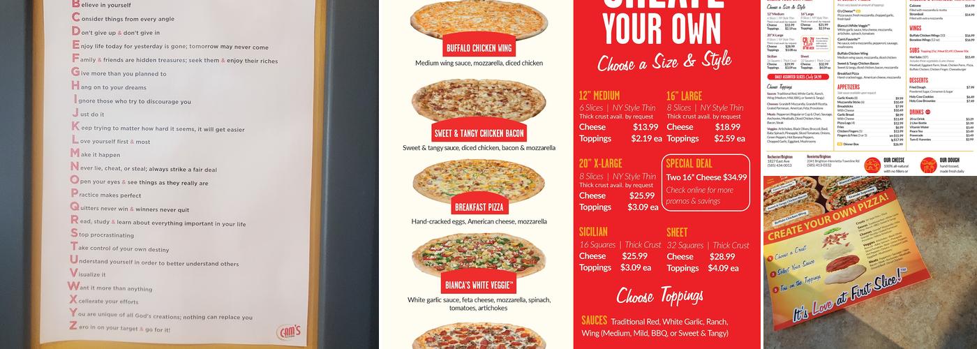 Cam's Pizzeria Menu