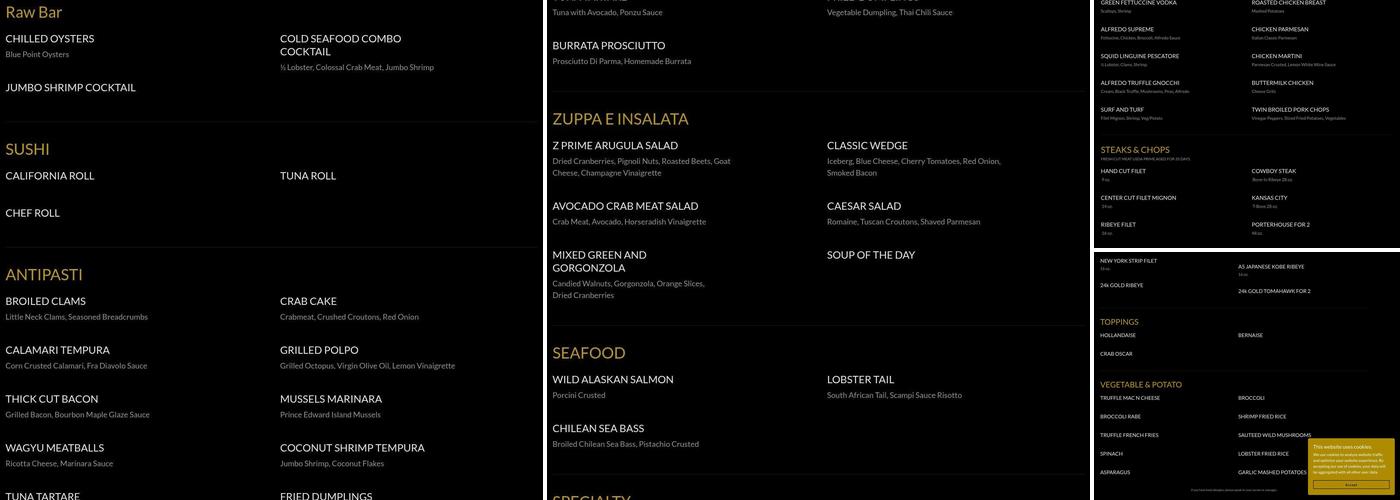 Z Prime Italian Steakhouse Menu